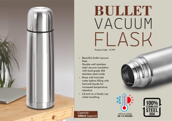 Bullet vacuum flask with Cap | Capacity 500ml approx | 304 grade steel
