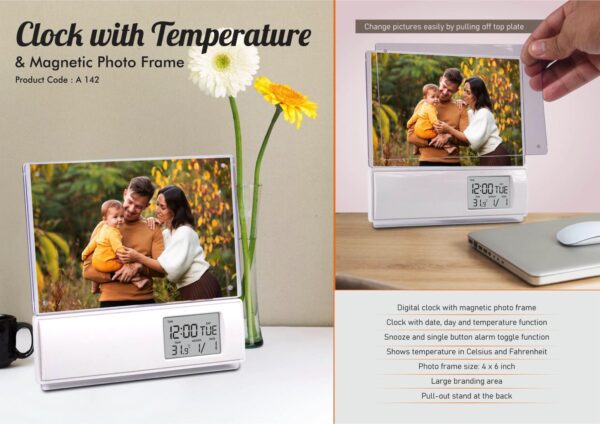 Clock with Temperature and Magnetic photo frame | 4 x 6 size